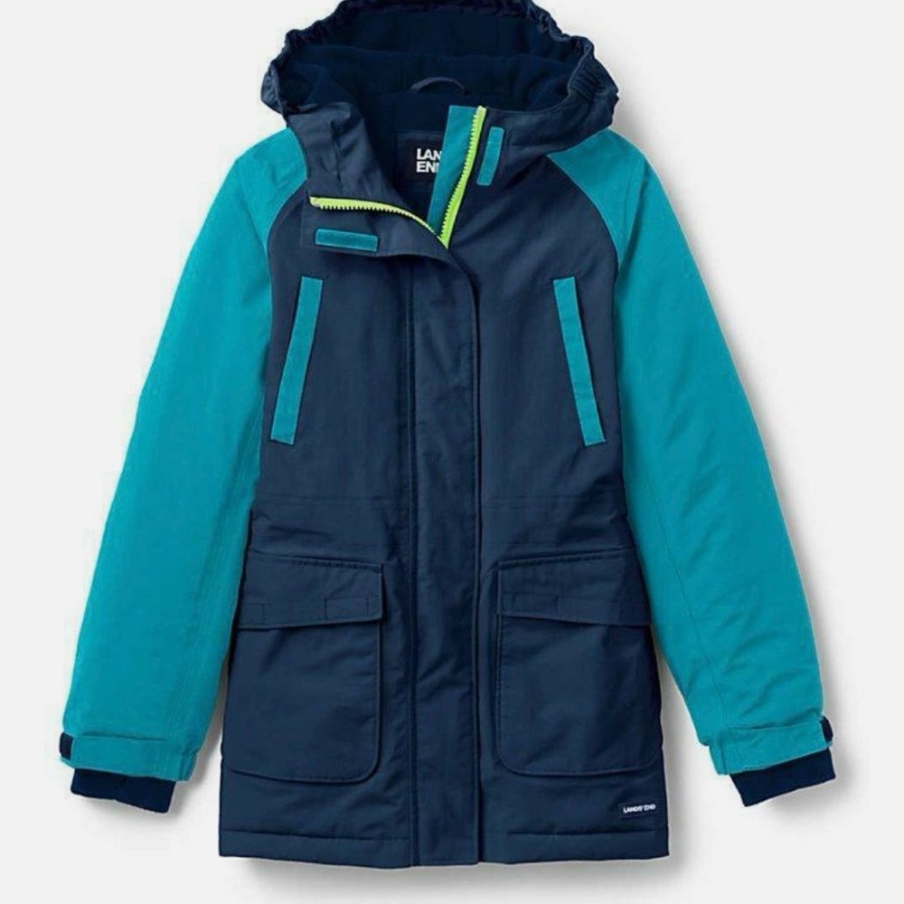 LANDS' END M 10-12 kids Algier's Blue Waterproof Squall Parka